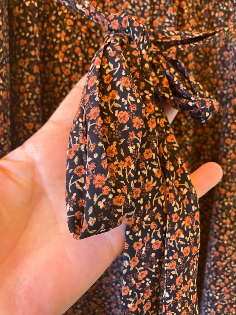 bohme Navy Maxi Dress with Rust Floral Print and Tie Waist - Picture 2 of 11